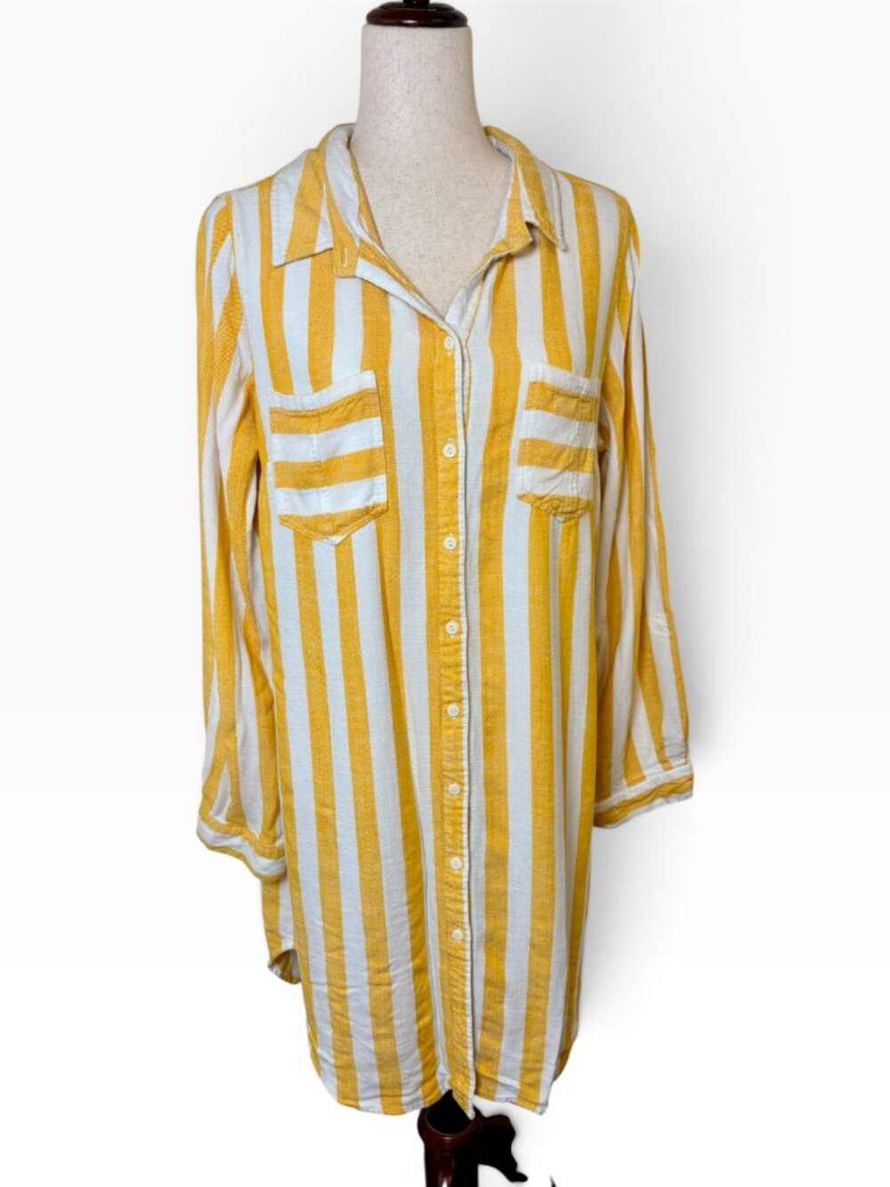 Hope & Harlow Yellow White Striped Button Front Shirt Dress Size 16